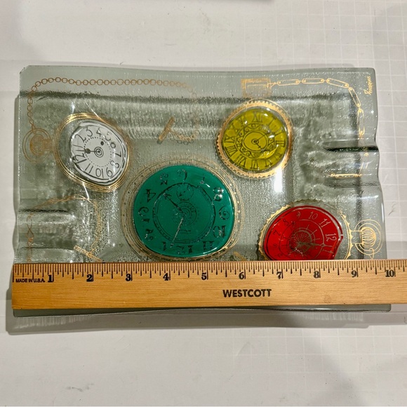 VTG 🚬 HIGGINS pocket watch clock mid century mod glass ashtray catchall - Picture 5 of 7